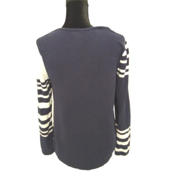 Chico's Navy Blue & White Stripes Sweater Top Women's Size 0 (Small) - Picture 3 of 5